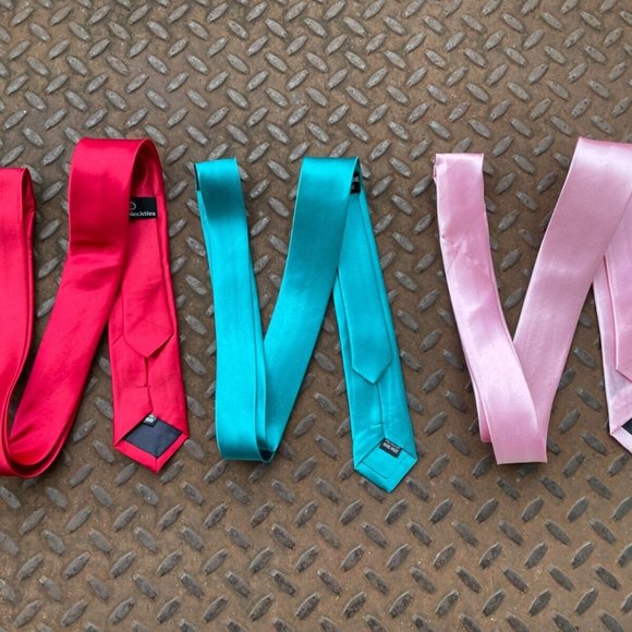 Lot of 3 Ties Skinny Ties Red Turquoise Pink Slim Fit Fashion Ties X3 - Picture 8 of 8